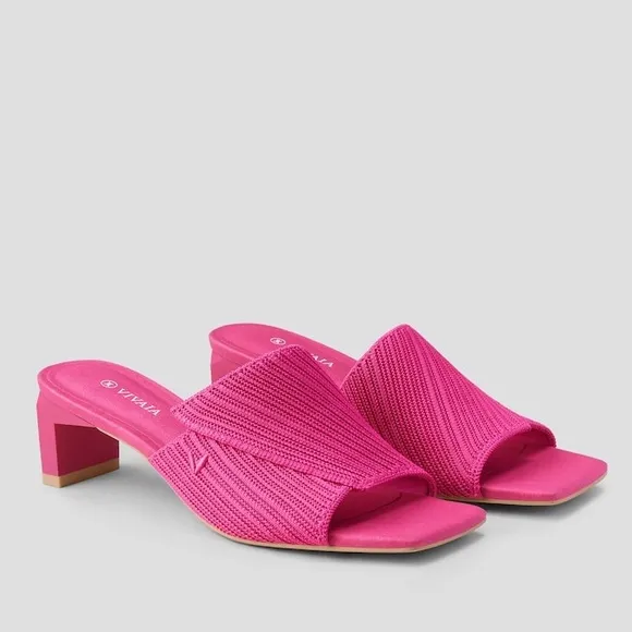 vivaia Jade Square-Toe Block Heel Slides in Pitaya