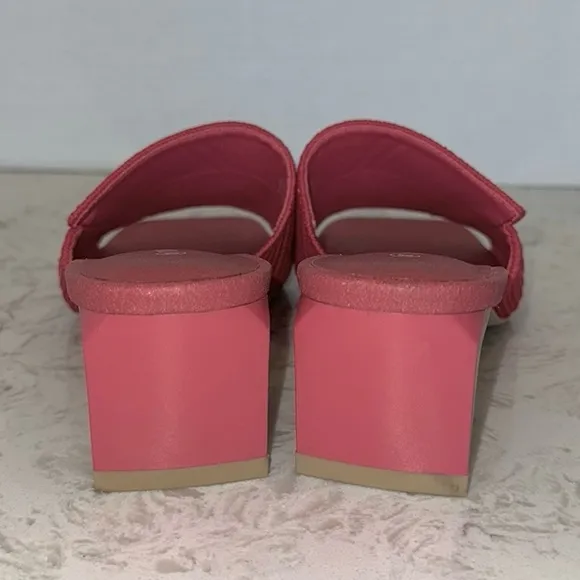 vivaia Jade Square-Toe Block Heel Slides in Pitaya