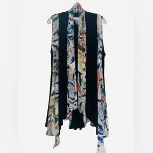 VTG Aris.A Multicolor Leaves Artsy Kimono Open S/L Cardigan Sz M Boho Lagenlook