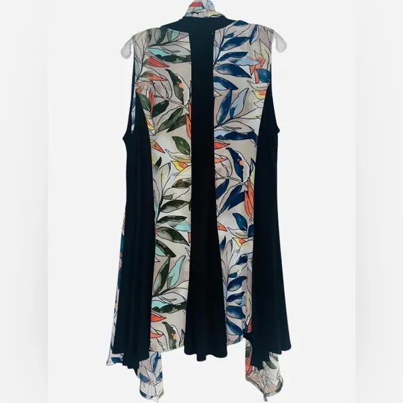 VTG Aris.A Multicolor Leaves Artsy Kimono Open S/L Cardigan Sz M Boho Lagenlook