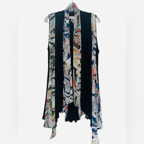 VTG Aris.A Multicolor Leaves Artsy Kimono Open S/L Cardigan Sz M Boho Lagenlook