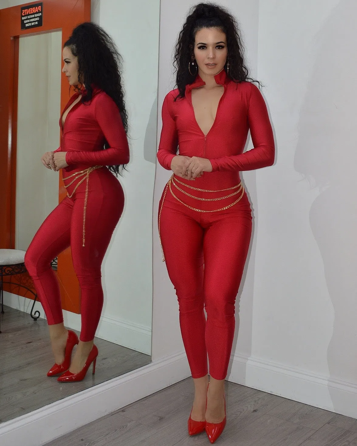 Without Fear Body-con Jumpsuit Red