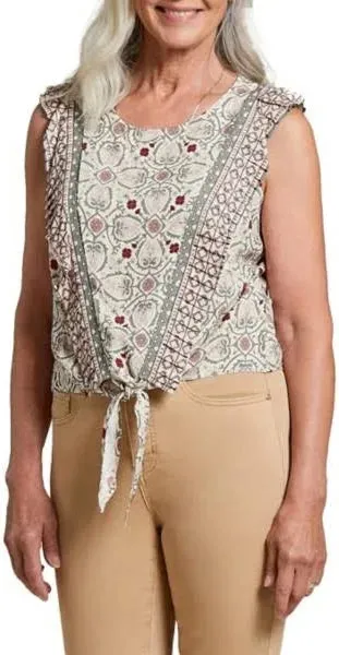 Women's Tribal Jeans | Sleeveless Ruffle Top with Tie Front | Dry Moss