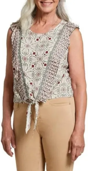 Women's Tribal Jeans | Sleeveless Ruffle Top with Tie Front | Dry Moss