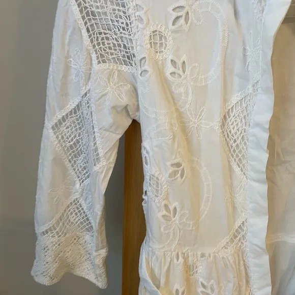 Zara Embroidered Cut Out White Belted Dress Size Small Like New