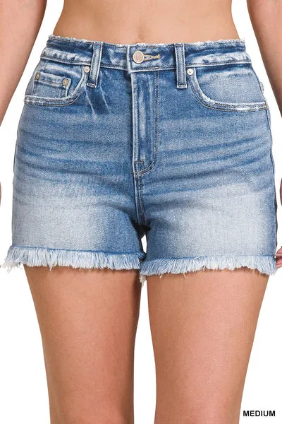 Zenana Raw Hem Frayed Shorts