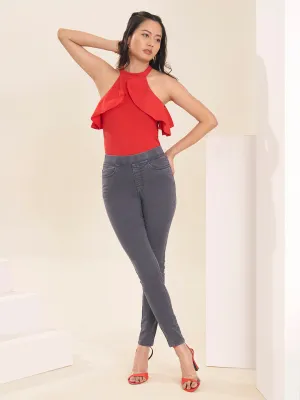 ZOLA Comfortable Denim Dark Grey Full Length Jegging for Women